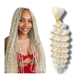 613 Blonde Human Braiding Hair 16 Inch 50g Bundle Deep Water Wave Bulk for Boho Braids Wet and Wavy Extensions No Weft Micro Braiding Curly