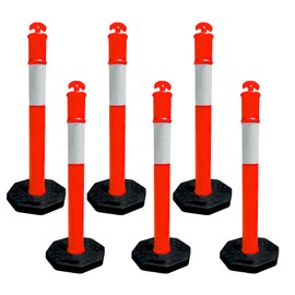 Orange Traffic Delineator Cone 45" Tall Reflective Collar for Safety Barrier with 15" x 15" Rubber Base for Traffic Control Parking Lot Construction Caution Road Closure and Blockage 6 Pack
