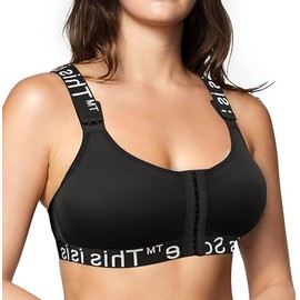 SoMē SoMē Bra - brasier de apoyo postcirugía - Cierre frontal - brasier deportivo y entrenamiento - Creado por SoMē Bra (negro), Negro -, L