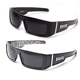 Locs Gangsta Sunglasses Various Combos 58 Style (2 Pack Black Plain and White Bandana)