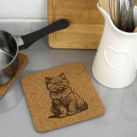 'Selkirk Rex Cat Sitting' Square Cork Trivet/Pot Stand (TR00026301)