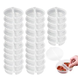 Fatiya 25 Pieces Double Condiment Containers with Lids, Portable Reusable 2 Compartment Snack Containers, Small Dual Snack Pack Containers for To-Go Sauce Dip Travel Salad Dressing (25 Pieces)