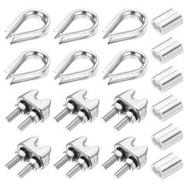 PATIKIL 18Pcs M2 304 Stainless Steel Wire Rope Kit, Wire Rope Cable Clip Clamp, Tube Thimble and Crimping Loop for 1/16 Inch Wire Rope Cable Thimbles, Silver
