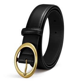 Women Leather Belts for Jeans Pants Dresses Fashion Ladies Waist Belt Gold Buckle,black,L