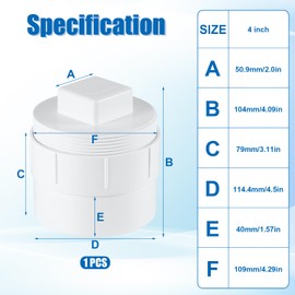 4" PVC Sewer Cleanout Adapter with Plug Pipe Fitting, DWV Flush Sewer Cleanout Cap Drainage Sewer Cleanout Cover Cap for Drainage Piping System Outdoor Garden