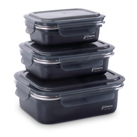 yilmera Design Aufbewahrungsbehälter Set, 3-teilig, Luftdicht, Schwarz