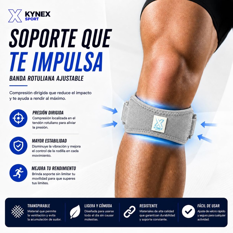 Sport Banda Rotuliana Ajustable con Almohadilla, Soporte Dirigido, Transpirable, Velcro