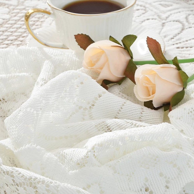 Huierxun Cotton White Lace Small Square Tablecloth 36 x 36