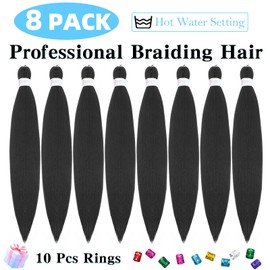 20 Inch Pre Stretched Braiding Hair 8 Pack Professional Pre Stretched Crochet Braids Hair For Human Braiding Twist Soft Yaki Perm Straight Synthetic Hair Extension For Women Girls (20Inch,2#)