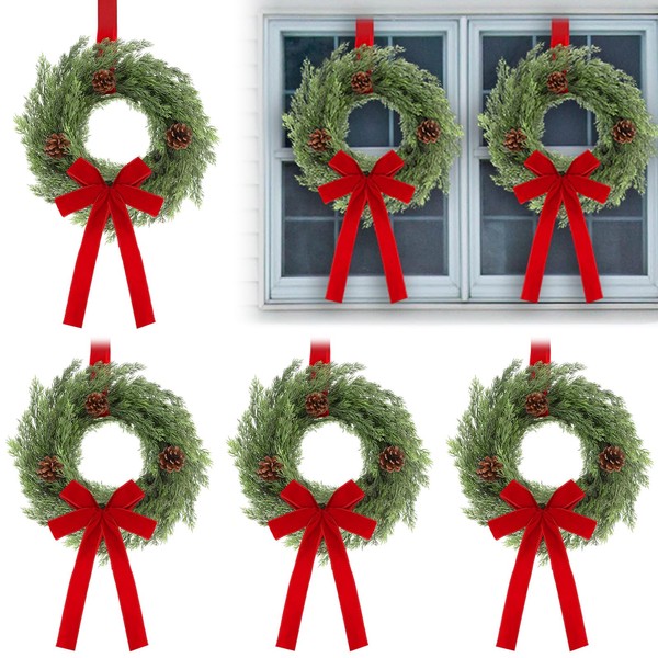Janinka 4 Pcs Christmas Wreath for Windows 11.8 Inch Christmas