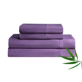 YnM Cooling Bed Sheet Set with 100 Percent Rayon Derived from Bamboo, 500TC Fabric with 2 Pillowcases and Flat Sheet, Deep Pocket Fit 19'', Silky-Soft & Sweat Wicking, 4 Piece (King, Lavender Purple)