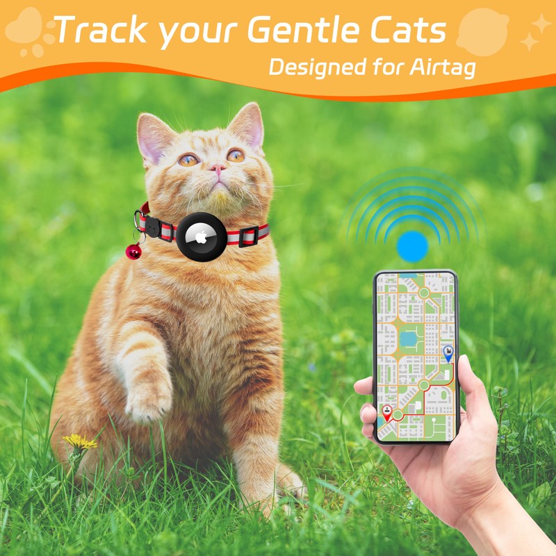 Seyezo Cat Collar with Air Tag Holder, Reflective Kitten Collar