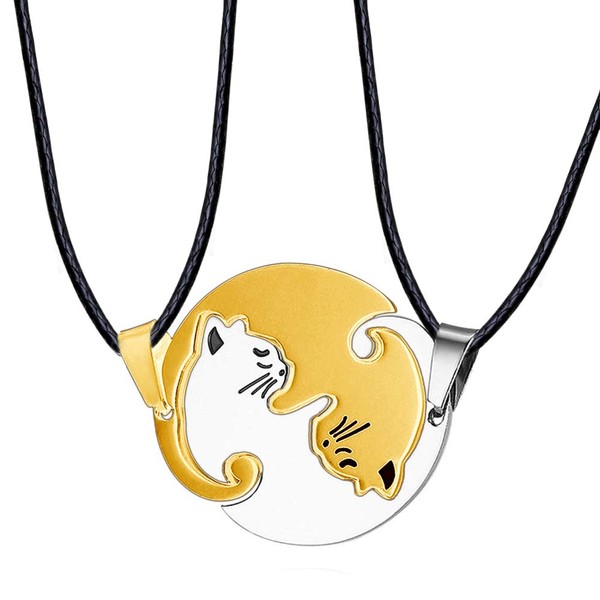Feilok Couples Stainless Steel Chain Puzzle Cat Necklace Friendship Chain