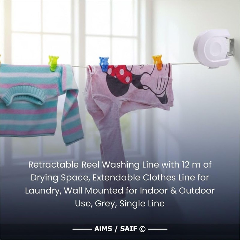 Washing Line Retractable Wall-Mounted Double Clothes Drying Line, Heavy Duty