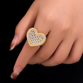 Iced Out Baguette Cz Diamond Heart Ring Jewelry, All Match Bling Bling Dainty Gold Pinky Ring Party Rose Gold Love Women Luxury Gift(Gold, 8)