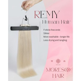 Moresoo Real Hair Extensions Tape, 40 Pieces, 100 g, Invisible Tape Extensions, #60 Platinum Blonde, 18 Inches, 45 cm, Fashion, Straight Hair, Silky Soft