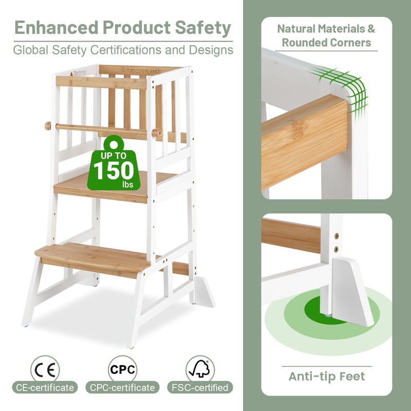 COSYLAND Toddler Standing Tower - Adjustable Height Toddler Kitchen Stool
