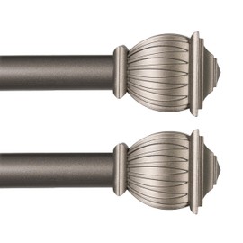 Kenney KN71673 Beckett Soft Square End Standard Decorative Window Curtain Rod, 28-48" Adjustable Length, Pewter Finish, 5/8" Diameter Steel Tube, 2-Pack