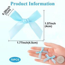 Mxxipp 70pcs Mini Ribbon Bows for Craft, Small Satin Ribbon Bow, Soft Bowknot Sewing Accessories for Flowers Bakery Gift Wrapping Christmas Wedding Birthday Party Decoration- Light Blue