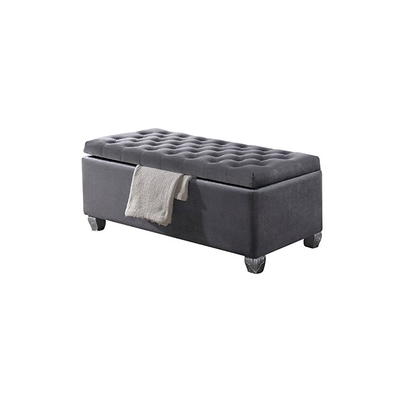Acme Rebekah Fabric Tufted Upholstered Bench with Storage in Gray