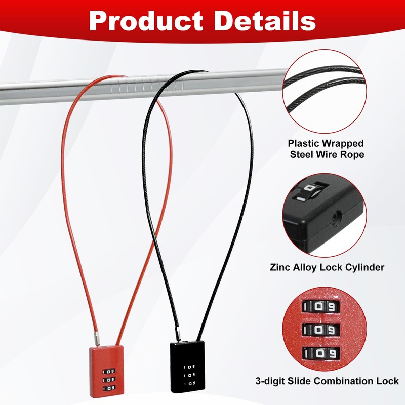 KATIMI 2 Pieces 3 Digit Cable Combination Padlock, Wire Rope