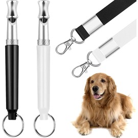 2Pcs Dog Whistles - Dog Whistles for Recall - Silent Dog Whistle - Dog Whistle to Stop Barking - Adjustable Training Whistle with Lanyard - Ideal for Silent Bark Control (Black, White)
