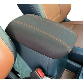 Car Console Covers Plus Made in USA Designed for Full Size Ford Bronco 2021-2025 Neoprene w/Orange Accent Stitching Auto Armrest Center Console Cover Protector (BLK w/Orange)