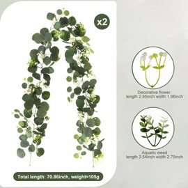 Artificial Eucalyptus Rose Vine, 2 Styles, Climbing Plant for Wedding Backdrop, Wall Decor (5.9Ft 2-Piece Set of Flower Buds)