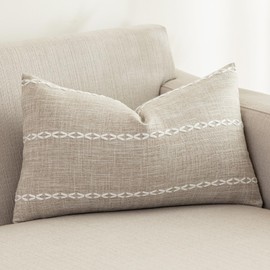 vctops Rustic Striped Cotton Linen Decorative Throw Pillow Cover Embroidery Lumbar Cushion Cover Pillowcase for Sofa Bedroom Couch (Stripe Coffee, 12"x20")