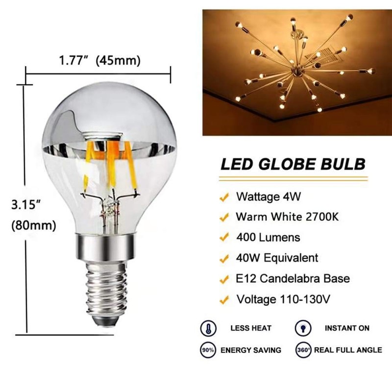 G45 G14 4W Dimmable Silver Tipped LED Filament Half Chrome