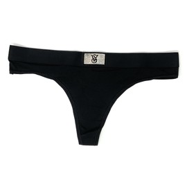 Victoria's Secret Logo Cotton Thong Panty (US, Alpha, Medium, Regular, Regular, Black/VS)