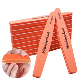 Nail Art Care Sponge Nail File and Polishing Block Double Sided Design, 100/180 Sandpaper Nail Polishing Strips, 10 per Pack Professional Nail Tools, Orange