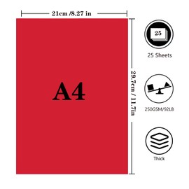 Red Card, A4 Card 250GSM Thick Card Stock for Cards Making, Scrapbook, Office Printing and Arts or Crafts DIY (25 Sheets)