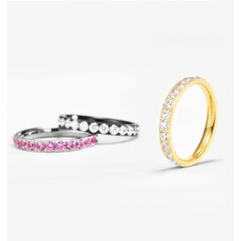 TIGRADE 3mm Womens Titanium Eternity Rings Cubic Zirconia Wedding Engagement Band (Gold, 6)