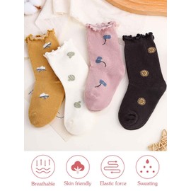 Urieo Baby Girls Socks Flower Knee High Sock Cotton Ruffle Stockings for Infants Toddlers Kids Girls