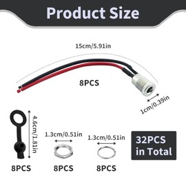Pack of 8 DC Hollow Plug 5.5 x 2.1 mm, 12 V 10 A Hollow Plug DC Power Jack Socket Panel Mount Including Rubber Protective Caps, Nut and Washer Connector for DIY Projects with 15 cm Cable