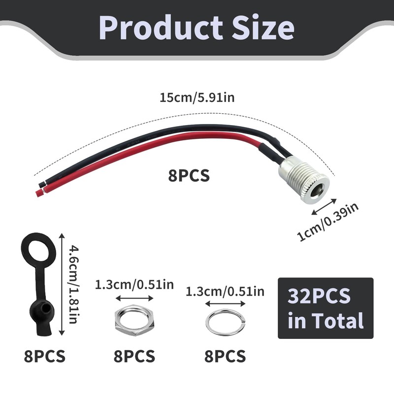 Pack of 8 DC Hollow Plug 5.5 x 2.1 mm,
