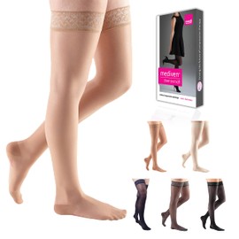 mediven Sheer & Soft for Women, 15-20 mmHg - Closed Toe, Thigh High with Top Band Compression Stockings, Sheer Hosiery, VI, Natural