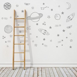 ZzMY Space Wall Decals Stars Planets Shooting Stars Rocket Wall Stickers Nursery Decor Vinyl Wall Art for Kids Room Y79 (Gray)