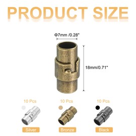 sourcing map 30 Pcs Magnetic Clasps, 7mm /0.28 Inch Leather Cord End Caps Magnetic Bracelet Clasps and Closures for Jewelry Making DIY Bracelet Closures, Silver,Bronze,Black