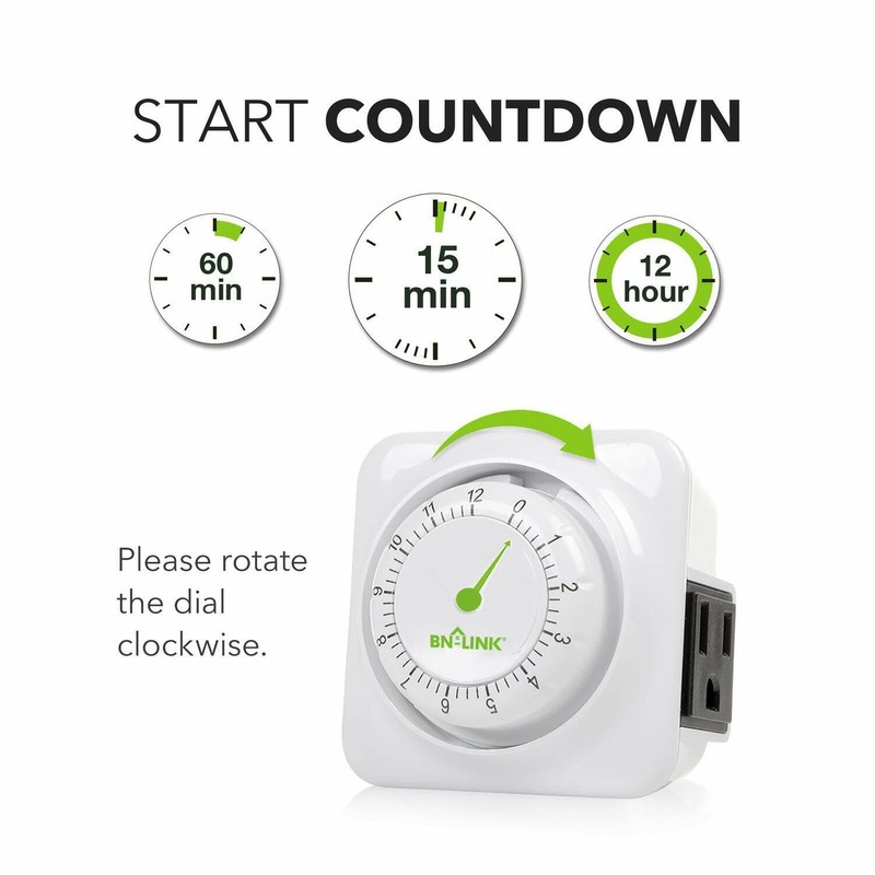 BN-LINK12 hour mechanical countdown Grounded timer 3 Prong outlet Energy