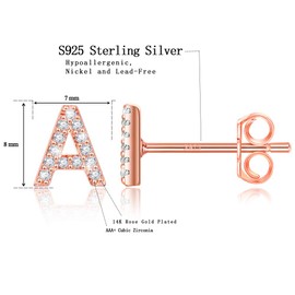 Rose Gold Plated CZ Alphabet Letter Earrings Initial Earrings for Girls Cubic Zirconia T Initial Earrings CZ Simulated Diamond Stud Earrings Nickel Free Earrings for Girls