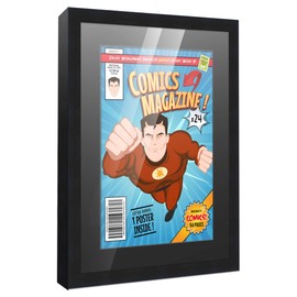 Poster Palooza Comic Book Frame Wall Display with Mat for 1 Golden Age Comic Published Between 1938 and 1956 - Black Comic Frame for 7.75x10.5 Comic