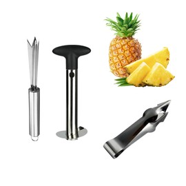 Pack of 3 Pineapple Cutter, Stainless Steel Pineapple Peeler, Pineapple Corer, Pineapple Cutter Tool with Removable Handle, Suitable for Removing Strawberry Stems, Tomato Handles, Pineapple Shells