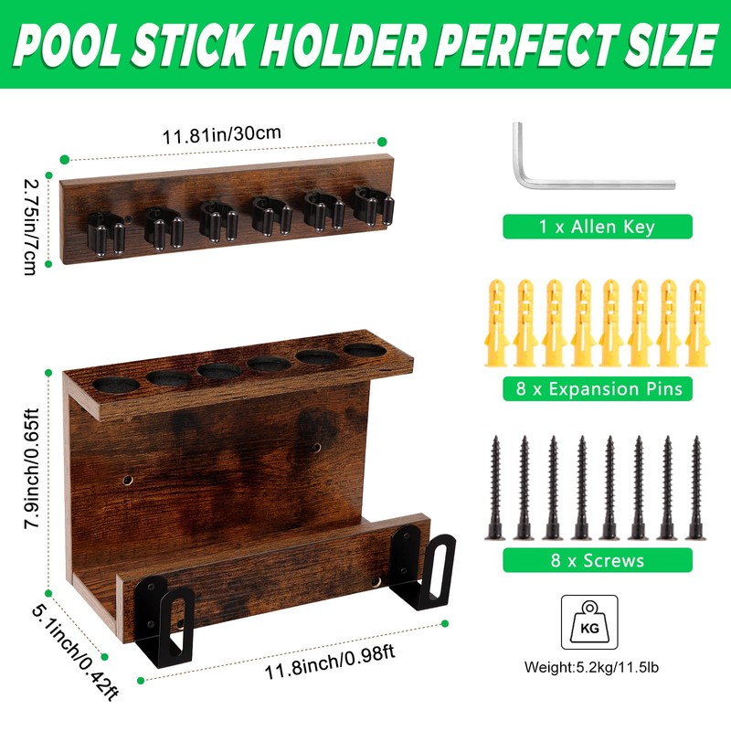 Pool Stick Holder Wall Mount, Pool Cue Set Holder for