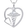 YL Caduceus Heart Necklace for Women Sterling Silver Doctor Nurse