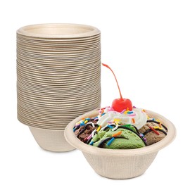 Kozdtiz Disposable Soup Bowls, Pack of 50 Disposable Sugarcane Bowls, Biodegradable and Compostable for Party, Household, Picnic, 260 ml, Natural