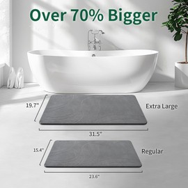 XMarrat Large Stone Bath Mat, Super Absorbent Diatomaceous Earth Bath Mat Large, Quick Drying Non-Slip Diatomite Stone Bath Mats for Bathroom, Easy to Clean (Dark Grey, Extra Large 31.5" x 19.7")