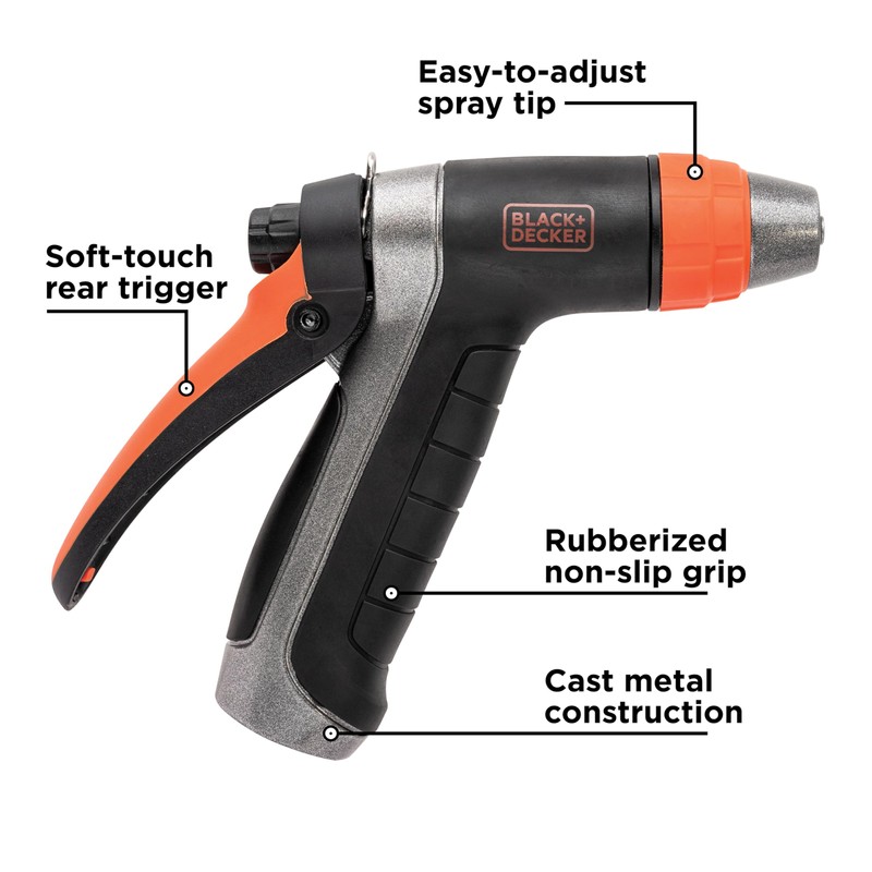 BLACK+DECKER® Adjustable Metal Rear Trigger Nozzle – Durable, Easy-Grip Garden