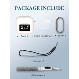 Case for JBL Tour Pro 3 - True Wireless Noise Cancelling Earbuds, Soft Silicone Protective Portable Scratch Shock Resistant with 2pack Screen Protector &Cleaner Kit & Carabiner & Lanyard，White